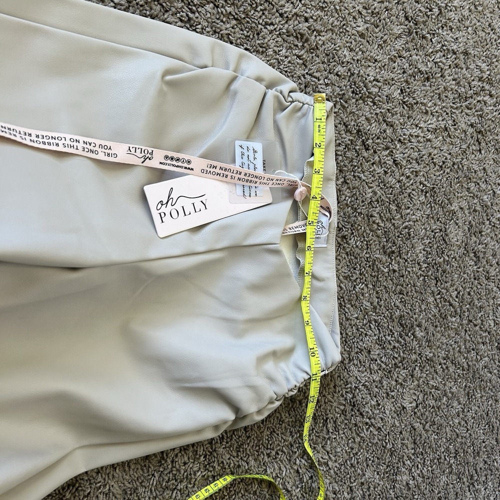 Oh Polly V Front Faux Leather Flare Trousers Stone Beige 6176R Size US 4 UK 8 - Picture 4 of 5
